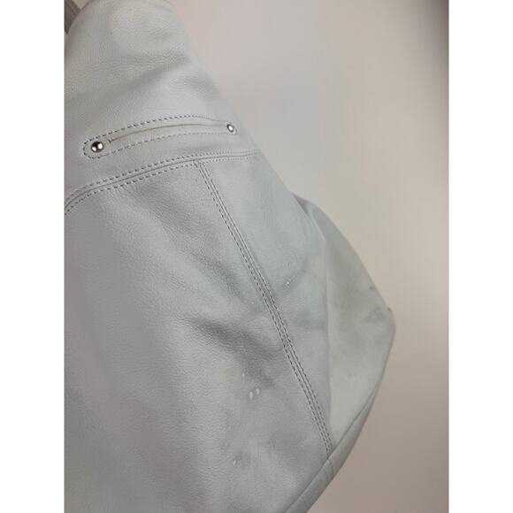 B. Makowsky Bone Handbag Leather Studded Pockets Handle Shoulder Hobo Bag USED - Picture 9 of 12